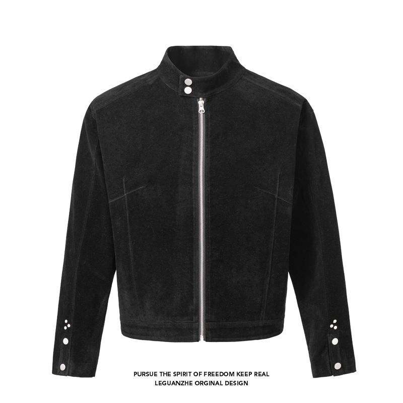 "Modern Era" Retro Maillard Autumn Cleanfit Short Suede Leather Harrington Flight Jacket_voghion.com