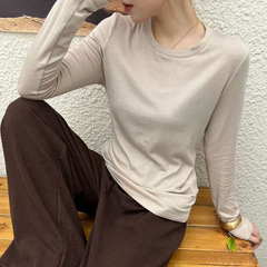 软糯舒服天丝羊毛上衣女秋季简约百搭圆领内搭长袖莱赛尔打底衫女