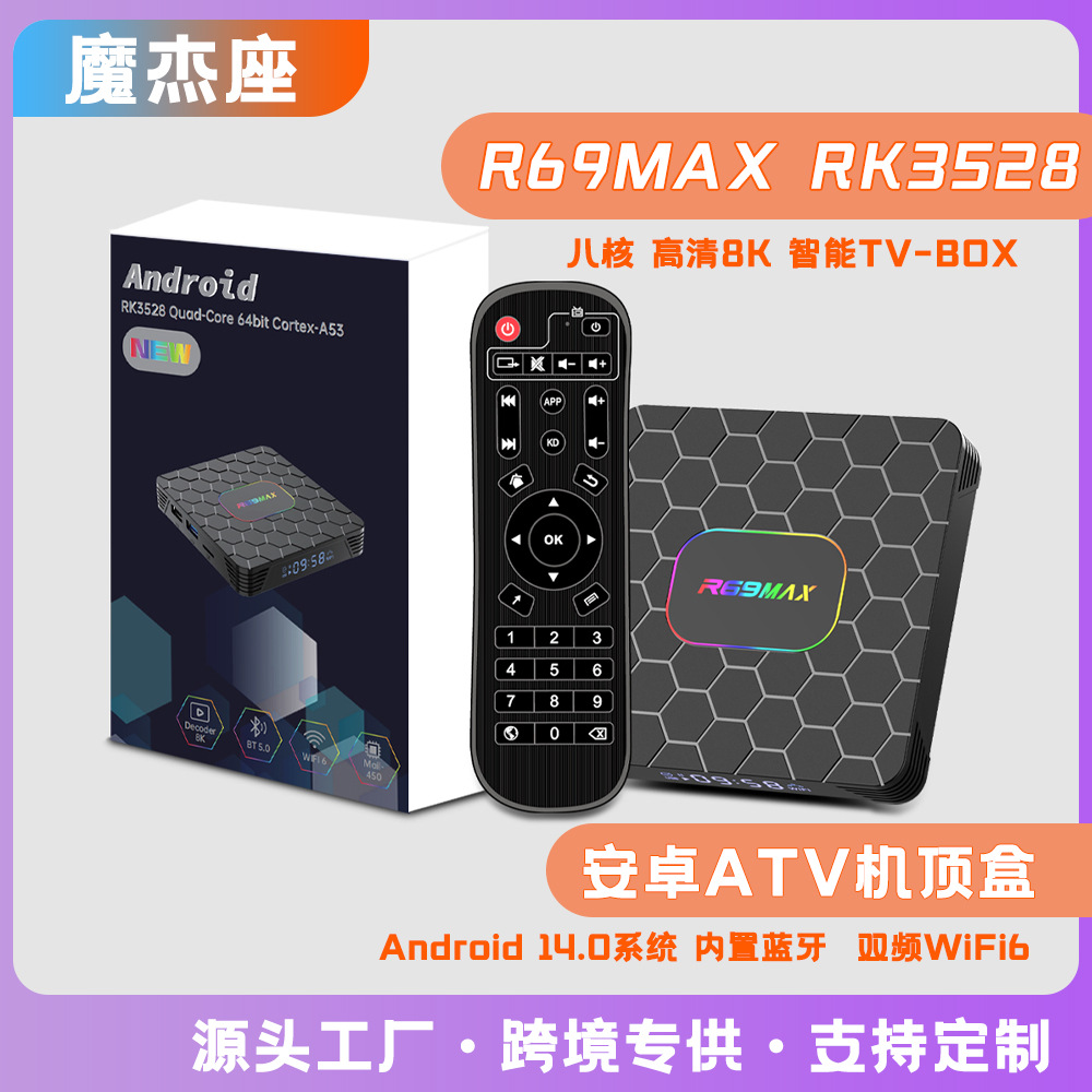 R69Max Rk3528 Tv Set-Top Box Tvbox Cross-Border Export Dual-Band Wireless Bluetooth 8K Hd Android 14