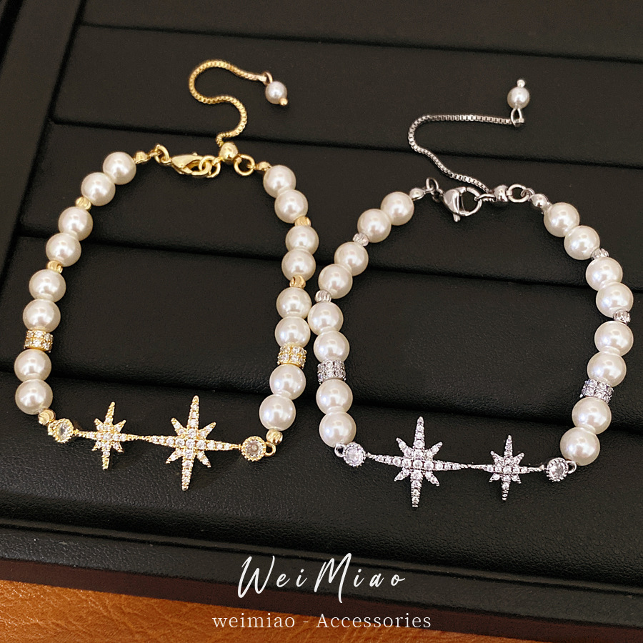 18 quilates de oro real chapado con cuentas zircon pulsera de perlas de manga ligera pulsera de nicho de lujo alta sensación de viento amplio image 1