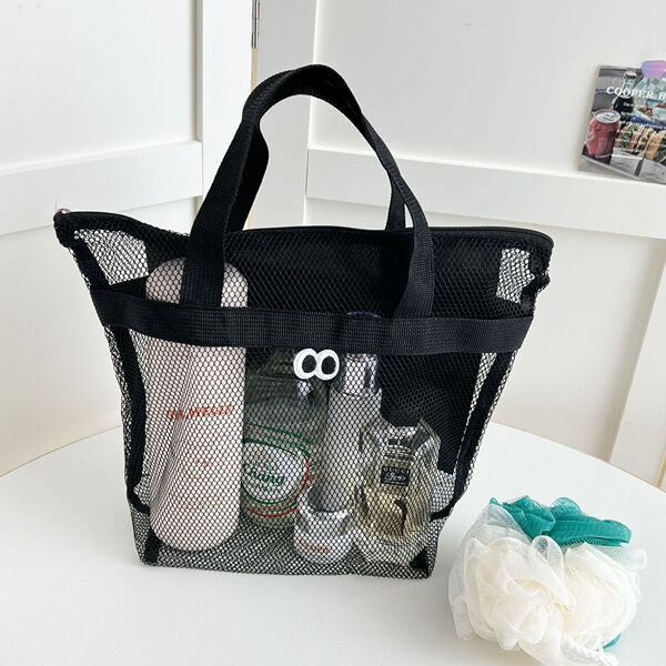 大眼睛沙滩包新款网眼洗漱化妆包便携式大容量化妆品收纳手提包