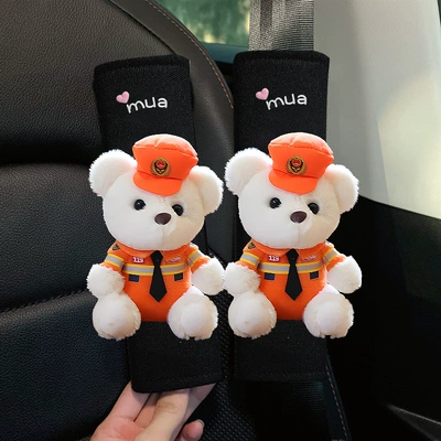 cute pet traffic police bear Seat belt shoulder pad - safe-firefighter-little-bear-ice-silk-safety-belt-shoulder-pad-2-pieces