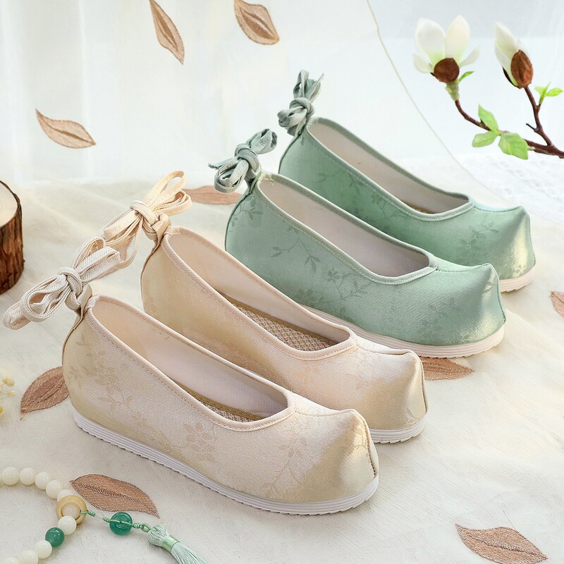 New Brocade Chinese Style Han Dynasty Shoes for Women Jacquard Dark Pattern Round Toe Cloth Shoes Rubber Sole Antique Plain Cloth Shoes