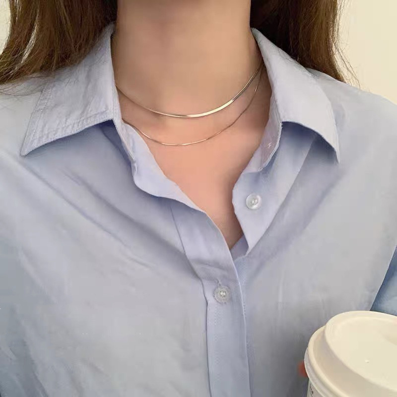 钛钢不掉色！双层叠戴蛇骨细项链女小众设计高级感素链锁甜酷骨链|undefined