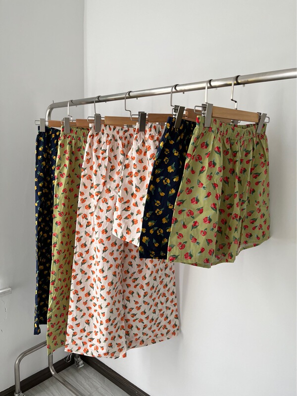Hong Nan 2022 Tulip Floral Shorts Trousers Home Casual Pajama Pants Cotton Korean Style Women Spring Summer Autumn