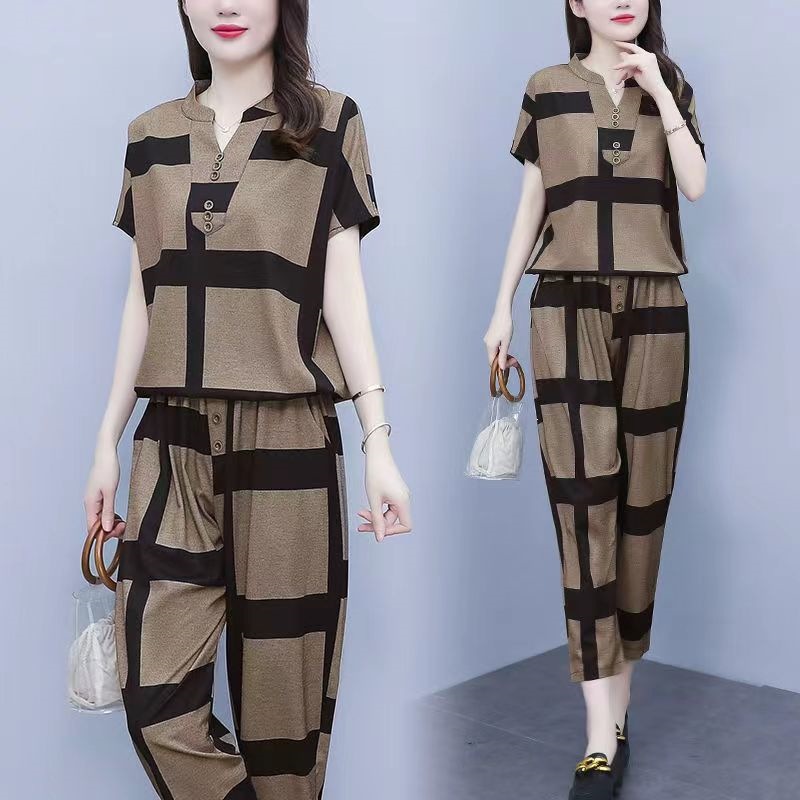 Summer New Style Women's Fashionable Casual Two Piece Set Loose Fit Plus Size Harem Pants_ecoleips.com