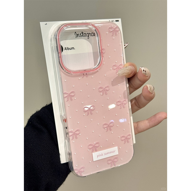 iPhone16promax 携帯電話ケース Apple 15 新しい 14pro かわいい 13p に適した単層ファンデーションリボン|undefined