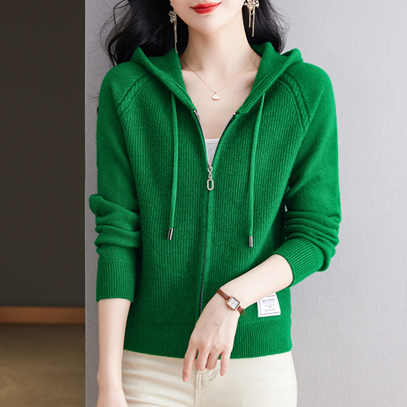 Authentic Cashmere Hooded Knitwear for Women, Autumn and Winter New Style, Small Zipper Short Outwear, Wool Cardigan Trendy