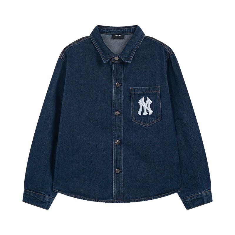 高版本.MLB春季新款百搭刺绣翻领学院风老花大logo宽松牛仔外套|undefined