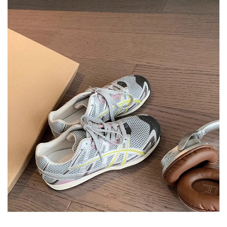 Grape Mom studiolee nuevo estilo deportivo americano costura de malla de todo fósforo color de contraste zapatos de papá primavera para mujer