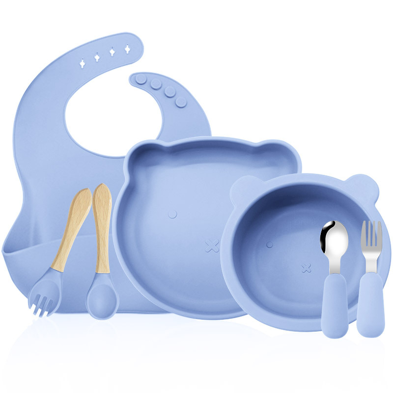 Oso vajilla traje de silicona para niños vajilla alimentación complementaria suministros para bebés 316 tenedor cuchara vajilla de grado alimenticio Tazón