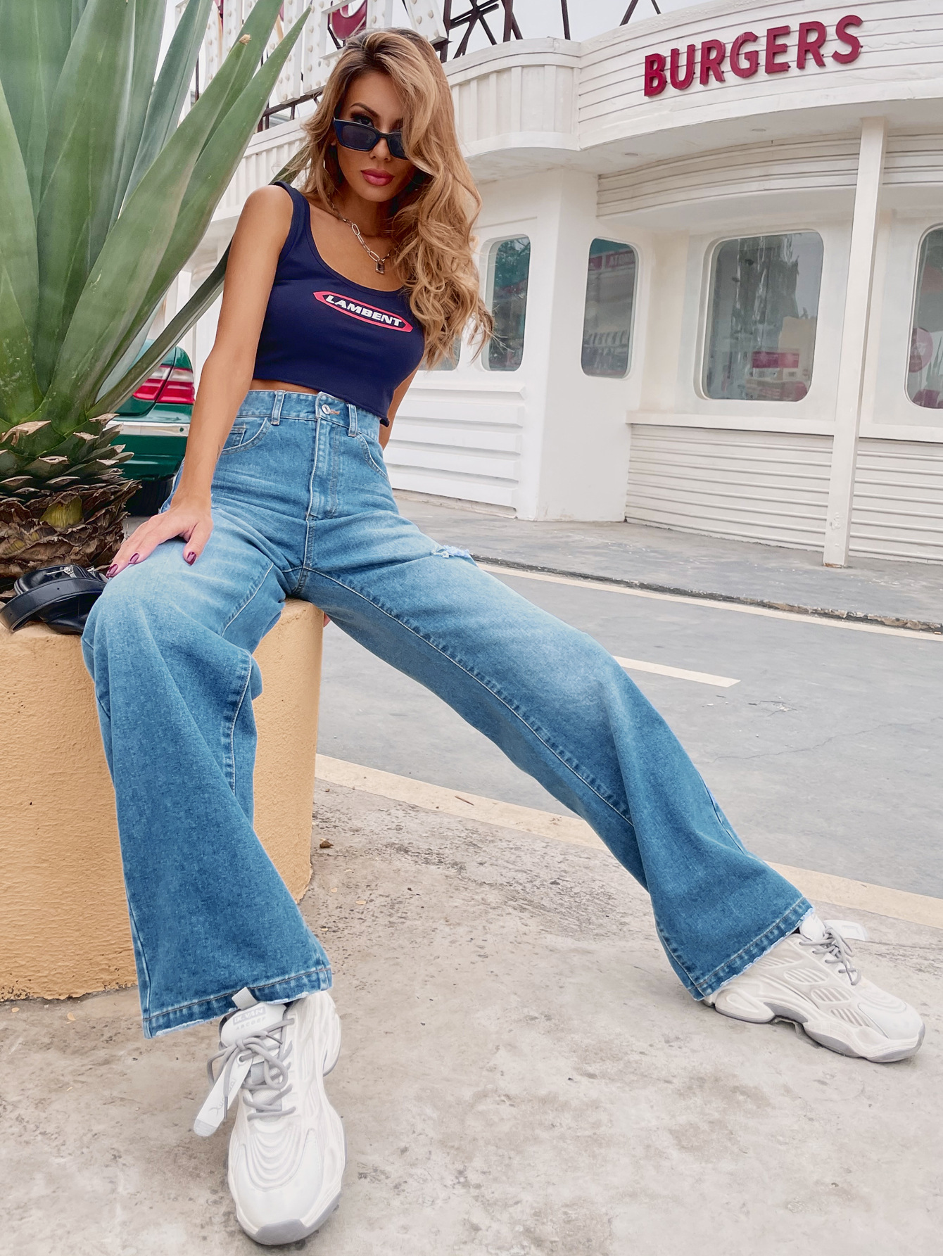 Loose High Waist Mopping Hole Denim Trousers Nihaostyles wholesale clothing vendor NSJM76008