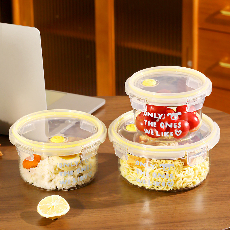 Ultra-light High Borosilicate Glass Preservation Box Microwave Heating Lunch Box Office Worlds Bento Box Round Lunch Box