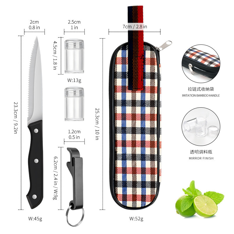 国境を越えた新型屋外食器セット携帯ストローナイフフォークスプーン食器セットキャンプ登山食器袋|undefined