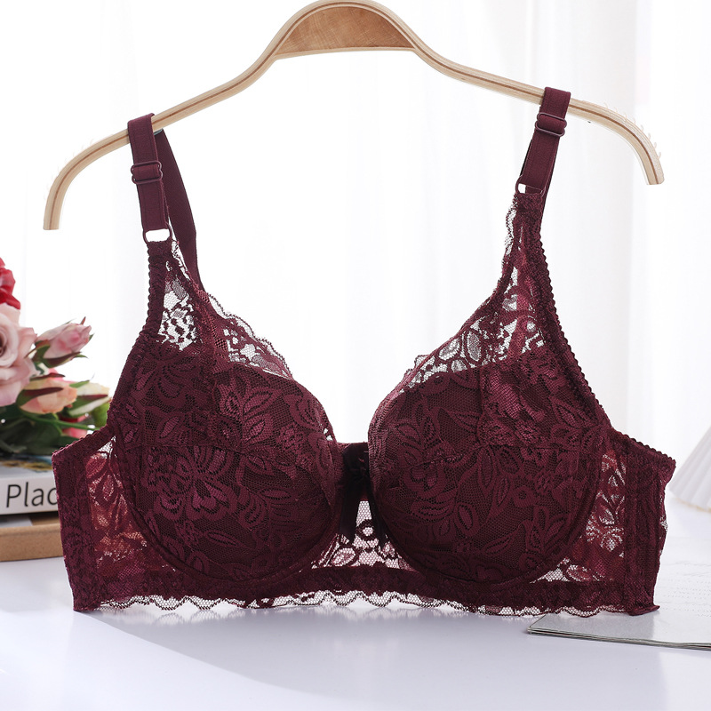 Gran tamaño sin esponja sujetador de mujer ajustable gran taza de encaje sexy delgado gran pecho pequeño ropa interior anti-caída image 9