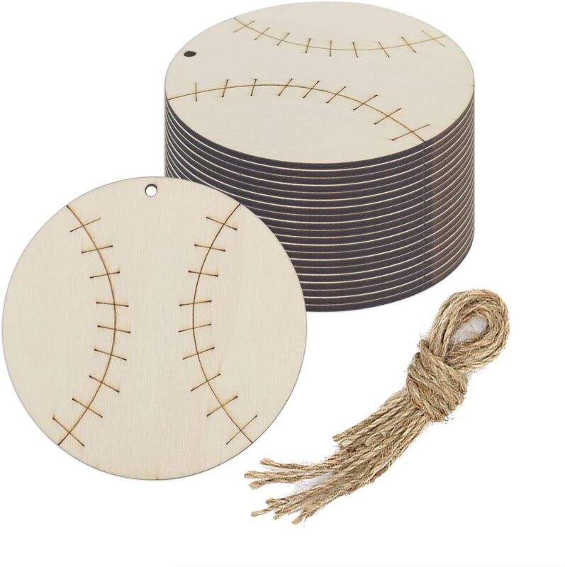 Unfinished DIY crafts cutout wooden baseball shape ornament tag for Project sports theme