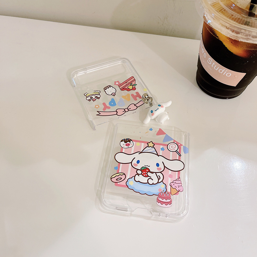 Korea Cartoon Rabbit Dog Clear Hard PC Phone Case For Samsung Galaxy 5G Z Flip3 Women Cute Animal Widget Back Cover Z Flip 3 z flip3 cover