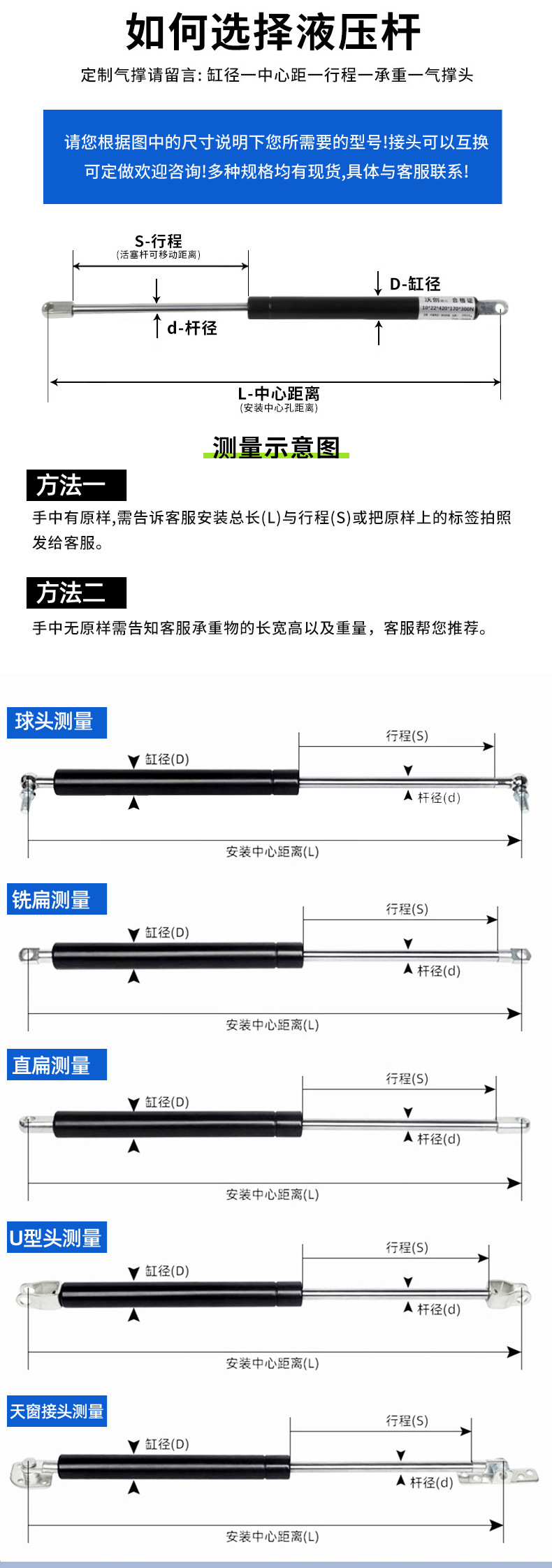 Car trunk support rod, car cover, gas spring, bus door, hydraulic support rod customized interface