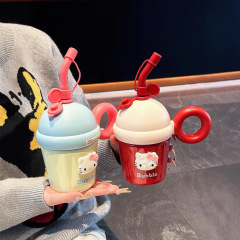 新型高颜値漫画ミニ保温カップかわいい子供カップ女子子猫大腹カップ携帯ストローカップ
