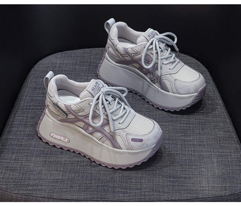 Giày sneaker nữ đế dày phong cách retro dành cho người dáng nhỏ, giày dad hot trend thu 2026, tăng chiều cao — M2933-1 màu xám đính kim cương, M2933 màu đen, M2933 màu nâu, M2933-1 màu đen đính kim cương chi tiết 35