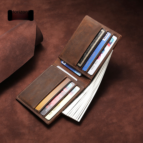 A vintage mad cow leather men's long, medium, and short wallet with oil-dipped leather, multi-card slots, genuine leather beauty coin purse