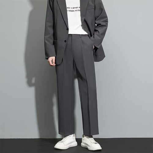 Anti-wrinkle iron-free business suit pants, men's straight casual pants, high-end dragline black nine-quarter trousers