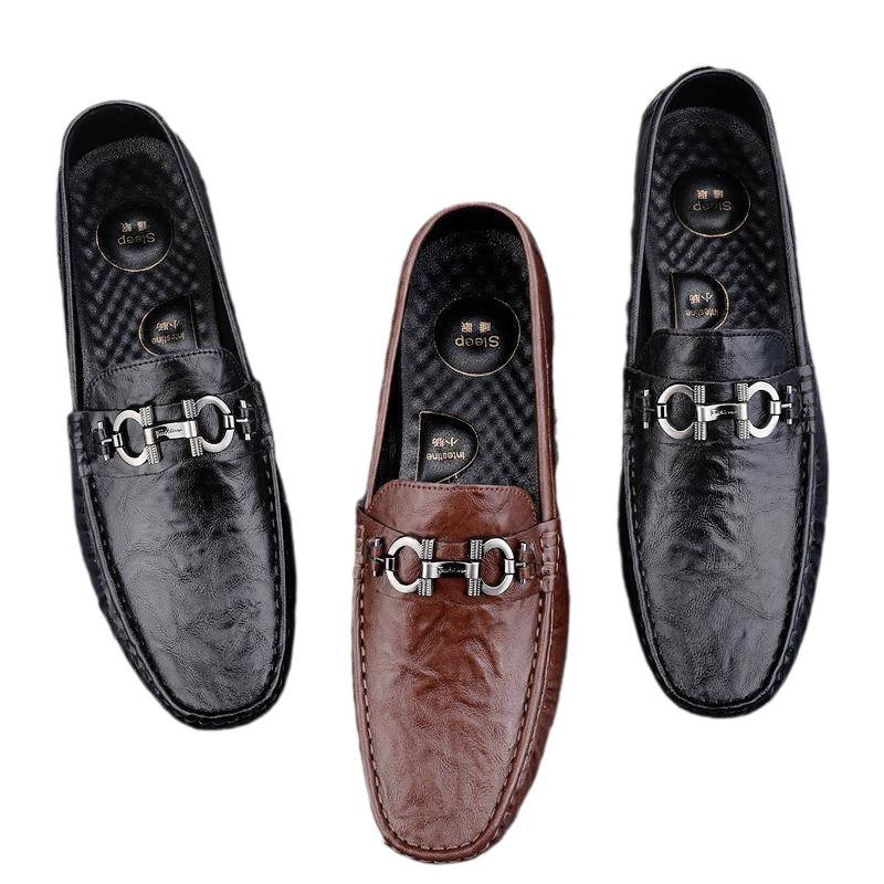 Zapatos de lujo ligero Bean para hombres de cuero genuino 2025 nuevos zapatos de estilo perezoso marca de moda impresión informal británica zapatos Lefour