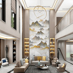 壁画客厅大气山水影视墙布别墅挑高复式楼电视背景墙壁布壁