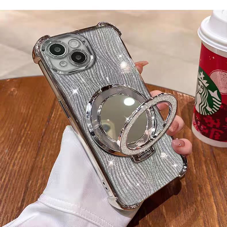 Aplicable a Apple 17 PRO caso de teléfono móvil agua ondulada de cuatro ángulos polvo flash espejo soporte de absorción magnética iphone16 cubierta