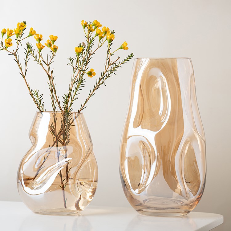 Internet celebrity irregular shaped colored glass vase Nordic ins style flower arrangement vase model room home decoration