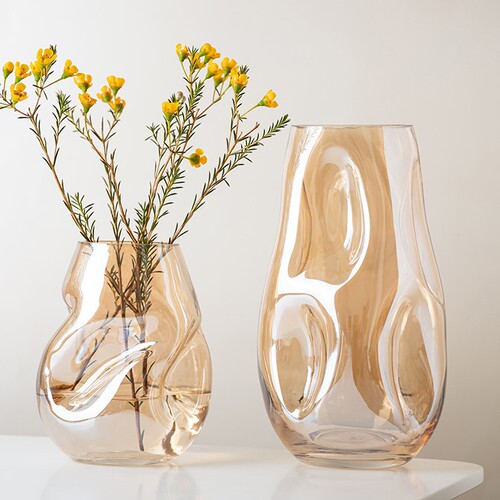 Internet celebrity irregular shaped colored glass vase Nordic ins style flower arrangement vase model room home decoration
