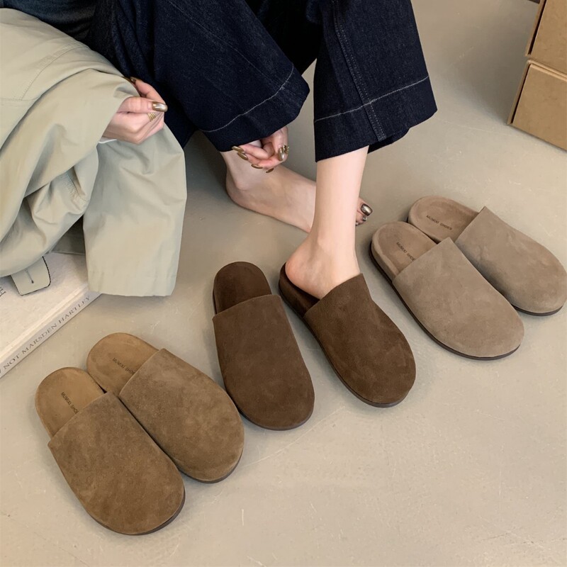 韩版复古勃肯半拖鞋女外穿厚底增高懒人一脚蹬2025秋冬包头博肯鞋|undefined