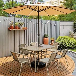Outdoor Table and Chair Set with Courtyard Outdoor Wrought Iron, Light Beads, Umbrella, Leisure Balcony, Open-Air Leisure, Trendy Table and Chair Set, Gold
