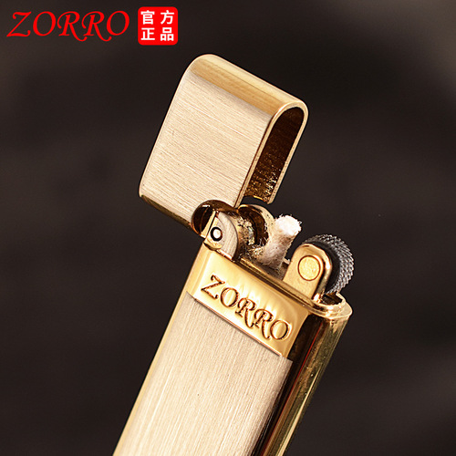 Zorro kerosene lighter slim and light brushed light version logo vintage grinding wheel men's gift lighter wholesale