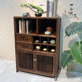 老榆木新中式收纳柜家用多宝阁禅意收纳柜茶叶柜实木客厅餐边柜