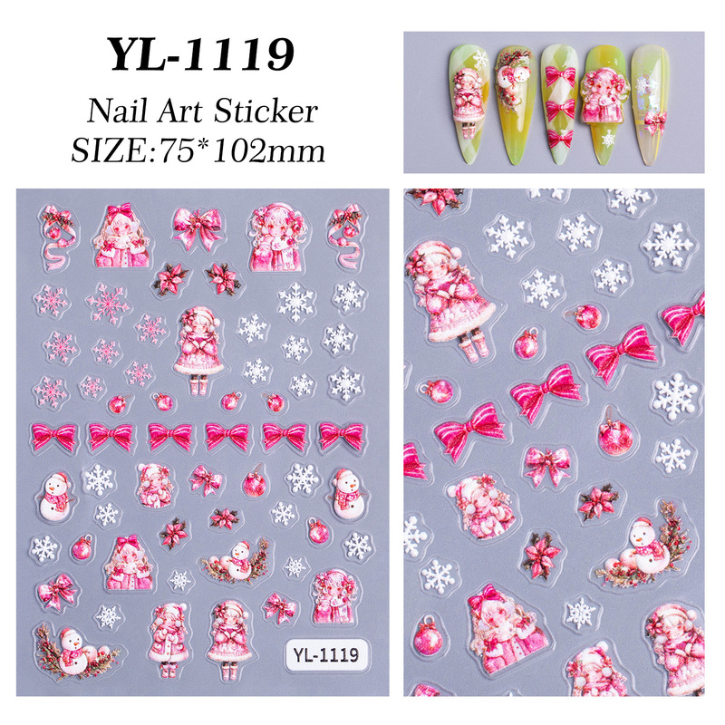 クリスマスシリーズネイルアートステッカー 5D レリーフ立体かわいい雪だるま DIY クリスマスネイルステッカーアクセサリー YL スタイル|undefined