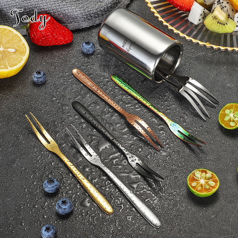 304 Tenedor de fruta de acero inoxidable hotel restaurante postre tenedor pastel de Luna pequeño tenedor regalo vajilla traje al por mayor