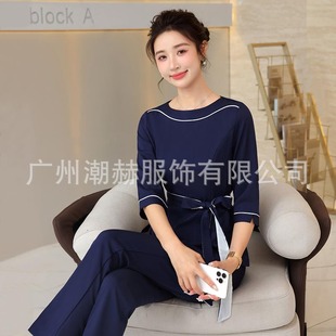 Beauty salon foot massage pedicure technician work clothes female half sleeve spring and summer high-end health care beauty technician temperament suit
