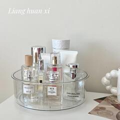 360度旋轉置物架 大容量透明化妝品收納梳妝檯托盤調料轉盤收納盒