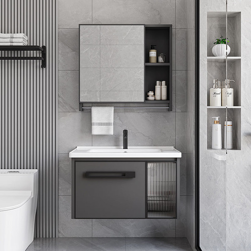 Wall-mounted luxury bathroom cabinet and sink combo, integrated ceramic washbasin, vanity countertop, mirror cabinet