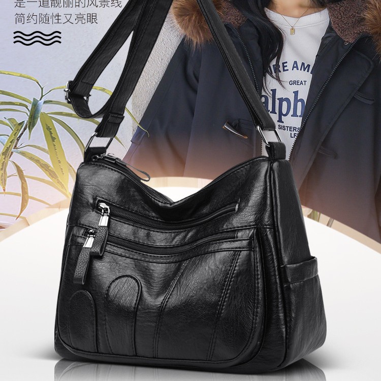 包包新款女包斜挎包时尚百搭多层软皮女士中年妈妈单肩包