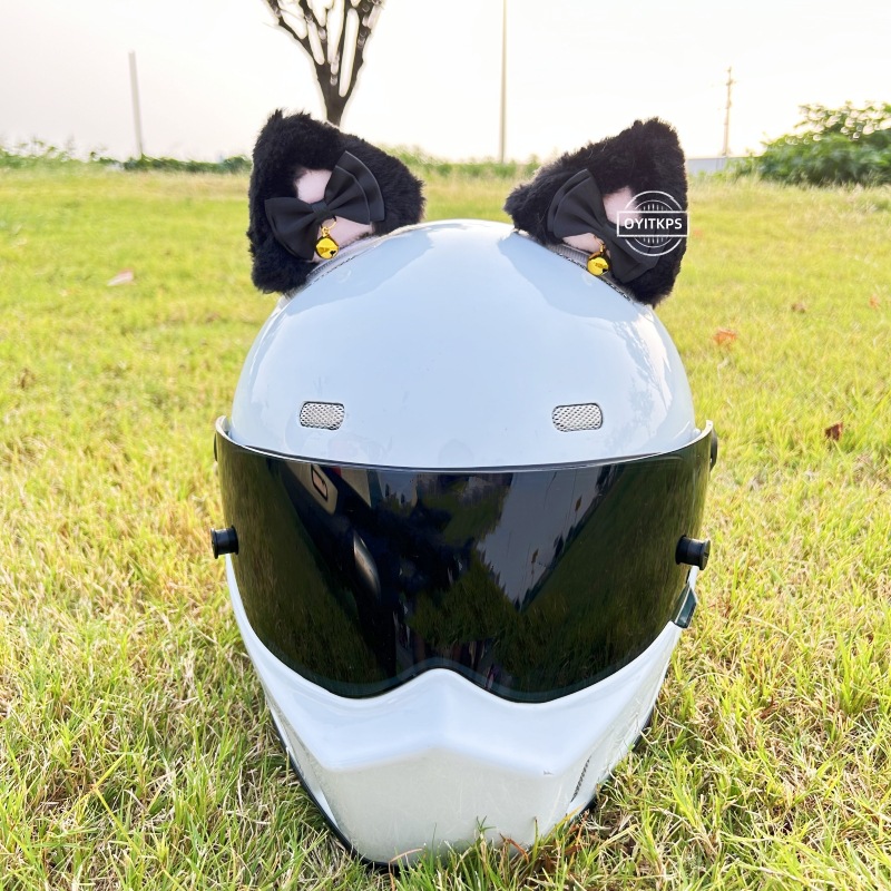Motorcycle Helmet Modification | Motuoche Auto Parts and Accessories - black-and-pink-pointed-ears-with-black-bow-bell-and-tail