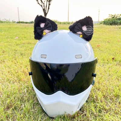 3D Bear Ears, Motorcycle and | Motosiklet dəbilqələri - black-pointed-ears-with-black-bow-bells-and-tail