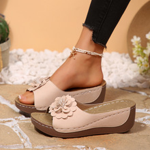 R 50871 Flower Wedge Open Toe Slippers ����¶ֺ��Ь �羳����
