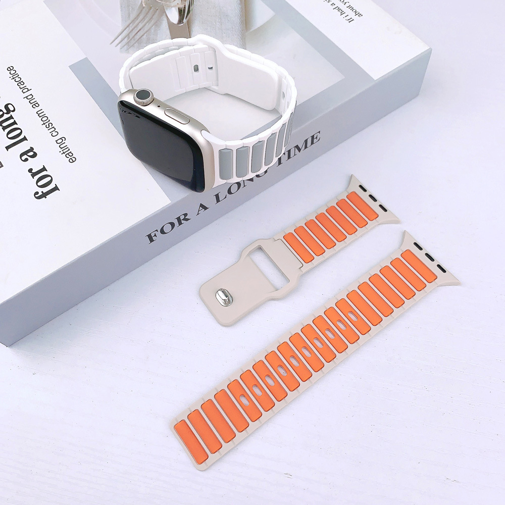 Para Apple i watch tres cuentas silicona bicolor correa apple watch9/8/SE/7/6/5/4/3