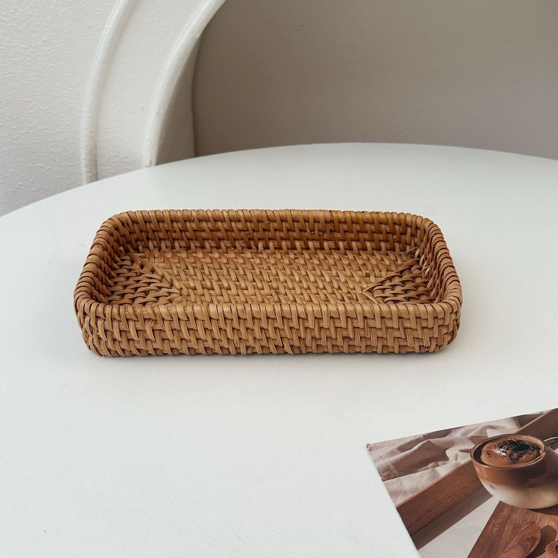 Ins cesta de almacenamiento de ratán retro mesa de escritorio mesa de centro cesta de almacenamiento de artículos diversos cesta de almacenamiento de acabado cosmético cesta de bambú