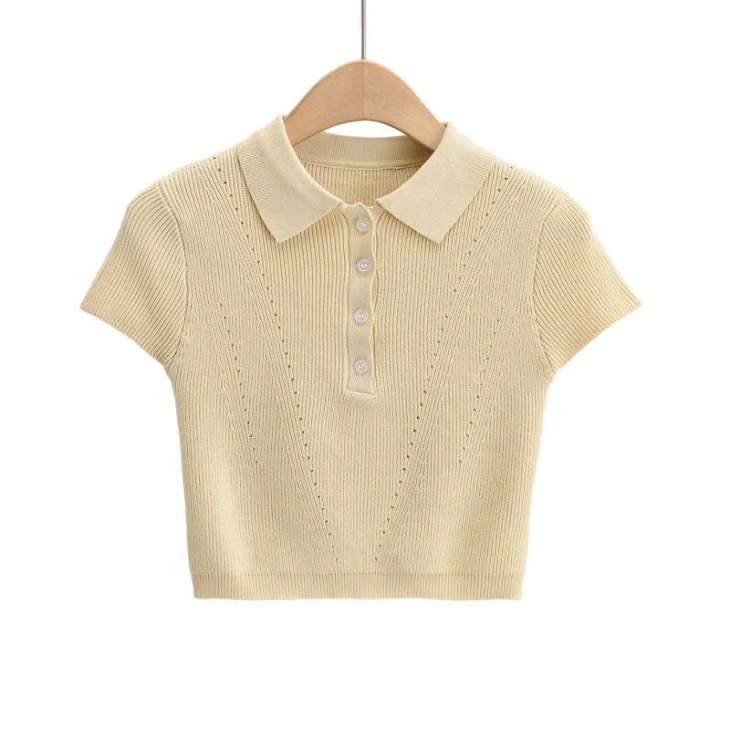 new polo collar knitted short-sleeved T-shirt  NSAC37401