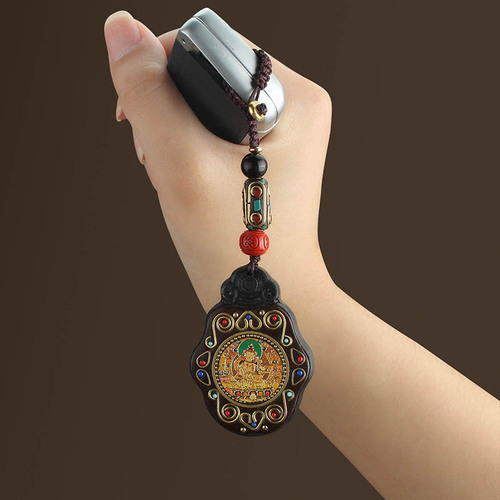 National Style Black Rosewood Thangka Car Keychain Handmade Eight Guardians Twelve Zodiac Key Hook Peace Charm