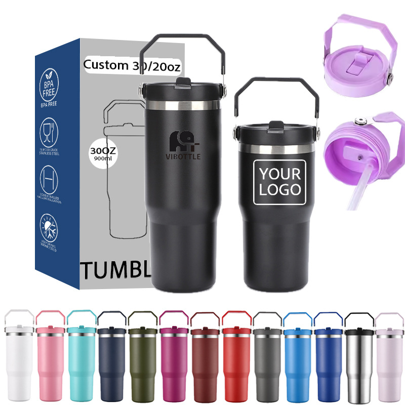 Cross-Border 20oz 30oz Portable Car Cup 304 Thickened Stainless Steel Car-Mounted Outdoor Straw Lid Ice Cup