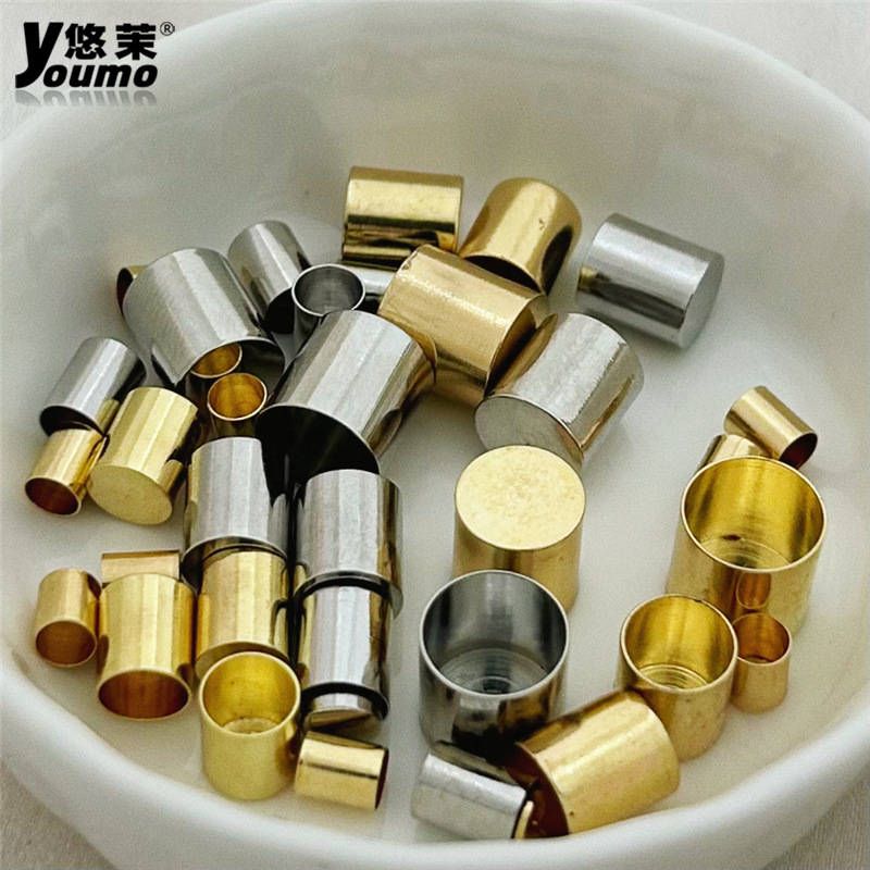 Brason chapado en oro sombrero de cuerda diy accesorios de joyería pesos de cabeza plana trenzado a mano tubo de extremo de hebilla manga sombrero de cobre fondo redondo